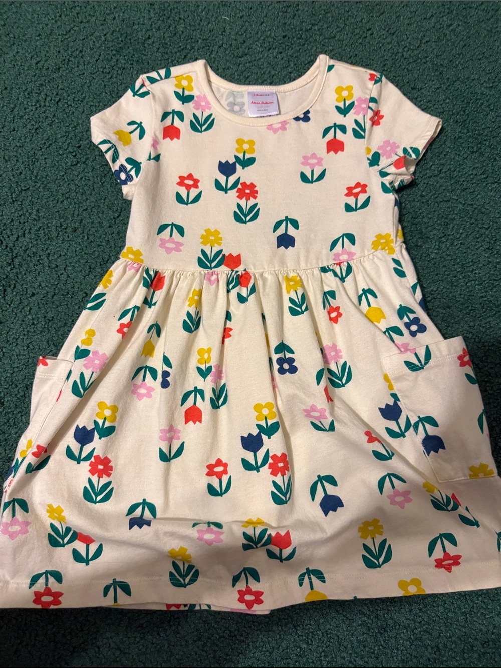 Hanna Andersson Cream Dress with Red, Yellow, Green & Blue Floral Print